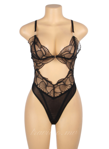Sexy Hollow Cut Lace See Through Teddy Lingerie