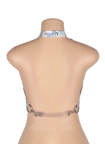Silver Leather Chest Harness Straps Bras Chain