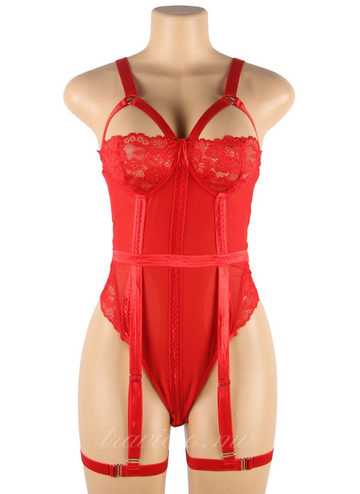 Red Sexy Slim Lace Garter Leg Ring Teddy