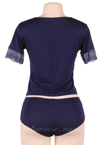 Dark Blue Sexy Cotton Pajama Sets