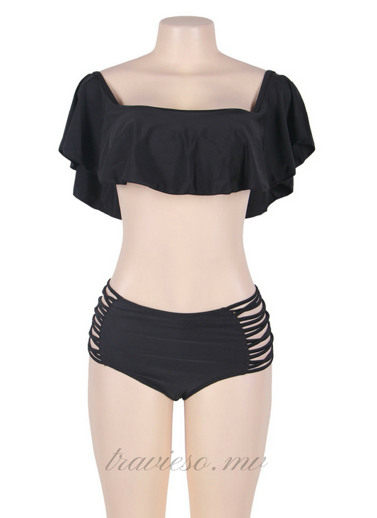 Ruffle Off Shoulder Bikini High Waist Swimsuit - travieso.mv