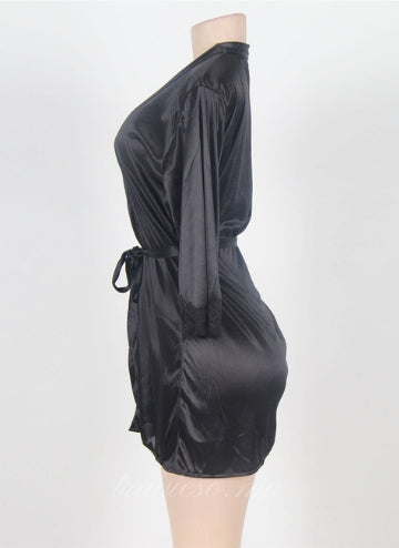Silky Home Pajamas With Waist Belt