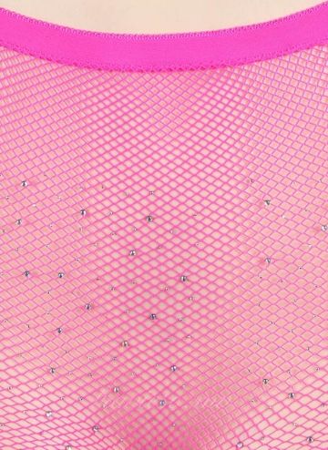 Pink Fishnet Rhinestone Bikini Top and Shorts Set