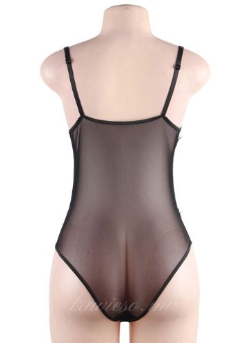 Black Lace Flower Eyelash Sexy Teddy