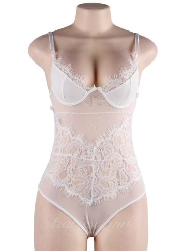 White Lace Flower Eyelash Sexy Teddy