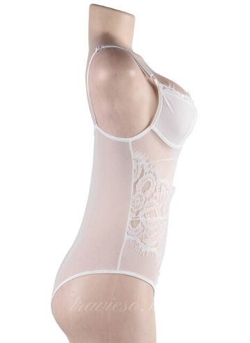 White Lace Flower Eyelash Sexy Teddy
