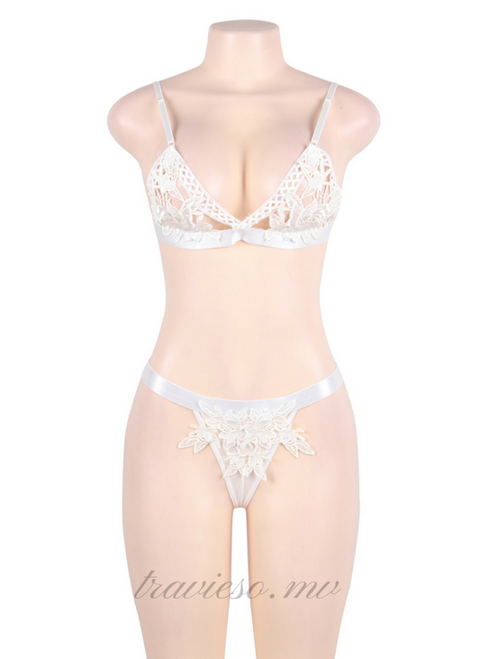 Lace Crochet Hook Bralette Lingerie Set - travieso.mv
