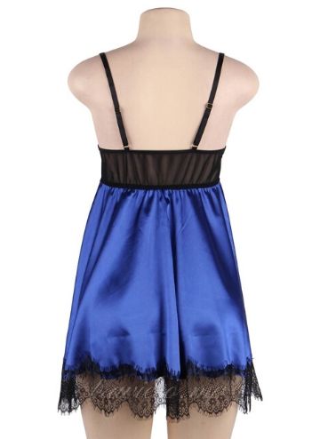 Blue Satin Sexy Babydoll With Eyepatch