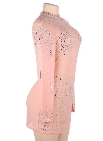 Nude Mesh Rhinestone Sexy Dress