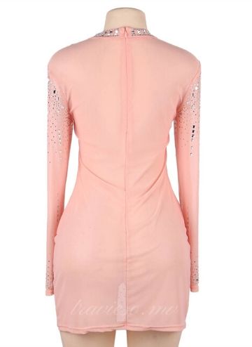 Nude Mesh Rhinestone Sexy Dress