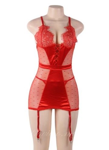 Red Satin Lace Stitching Garter