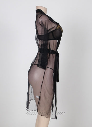 Sheer Robe and Lace Bra Set