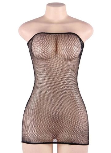 Black Fishnet Off-shoulder Sparkle Babydolls