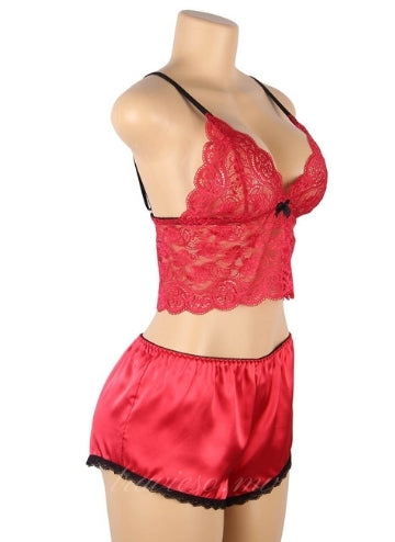Nightwear Lace Satin Top Pajama Sets