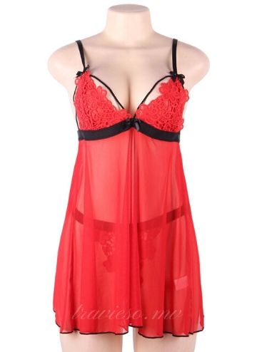 Red Embroidery Babydoll