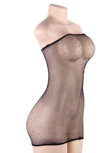 Black Fishnet Off-shoulder Sparkle Babydolls