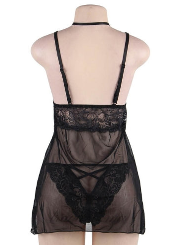 Elegant Black Lace Backless Babydoll