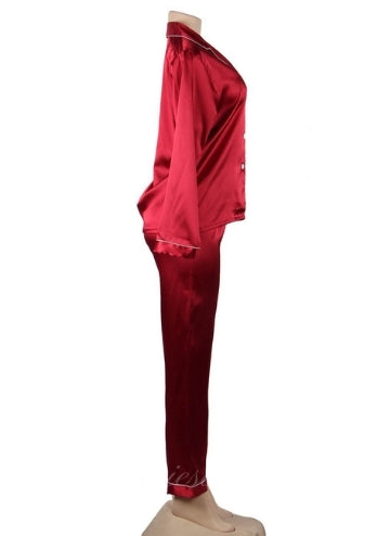 Wine Red Long Sleeve Pajamas Set
