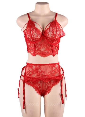 Red Lace Open Bust Garter