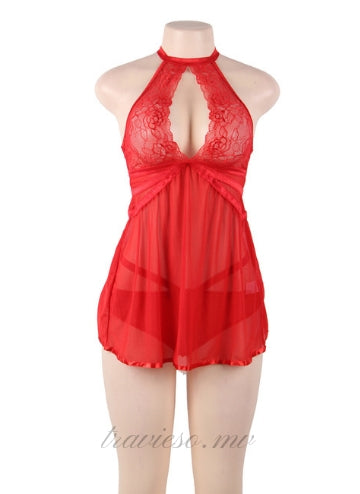 Elegant Red Lace backless Babydoll