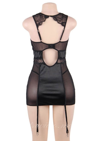 Balck Deluxe Satin Lace Stitching Garter