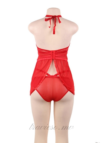 Elegant Red Lace backless Babydoll