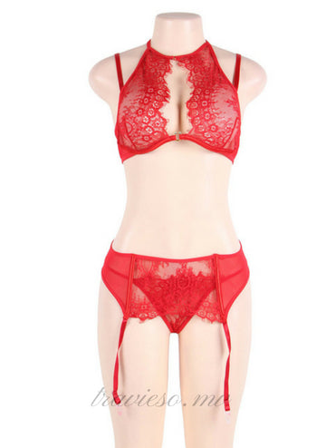Eyelash Red Lace Bra Panty Set