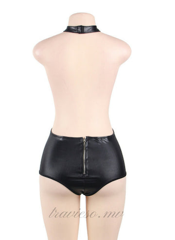 Leather Choker Neck Teddy