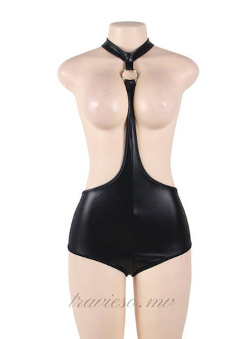Leather Choker Neck Teddy