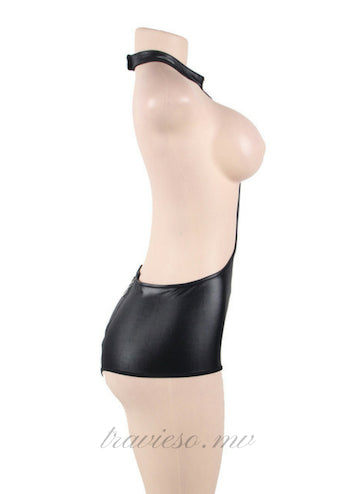 Leather Choker Neck Teddy