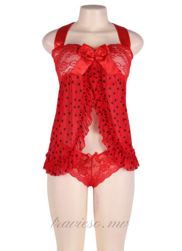 Lovely red heart pattern babydoll