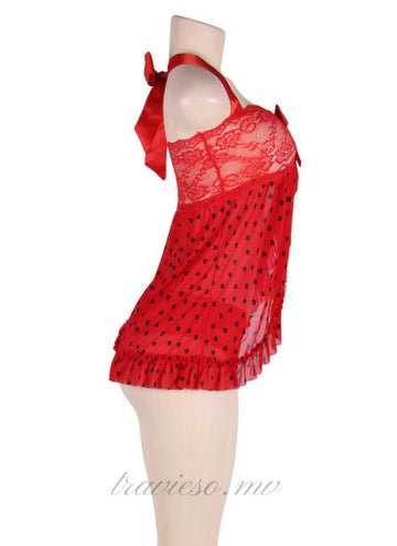 Lovely red heart pattern babydoll