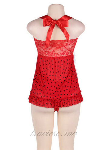 Lovely red heart pattern babydoll