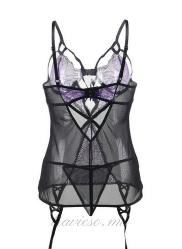 Purple Lace Bustier Lingerie Set