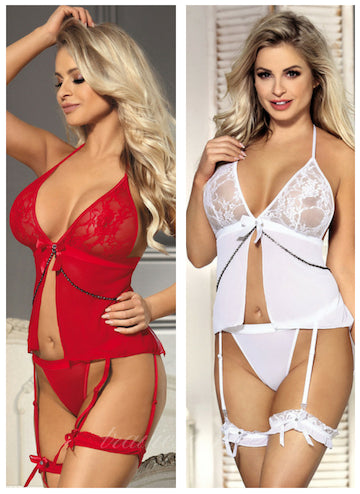 Sheer Mesh Babydoll Lingerie Garter Set