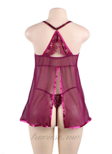 Velvet Scalloped Lace Trim Babydoll