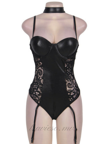 Vinyl and Lace Garter Teddy
