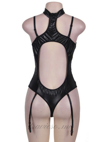 Vinyl and Lace Garter Teddy