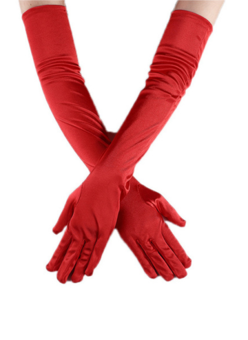 Red Long Simulated Silk Long Gloves