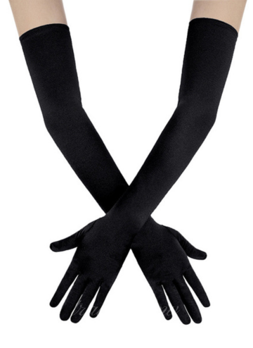 Black Long Simulated Silk Long Gloves