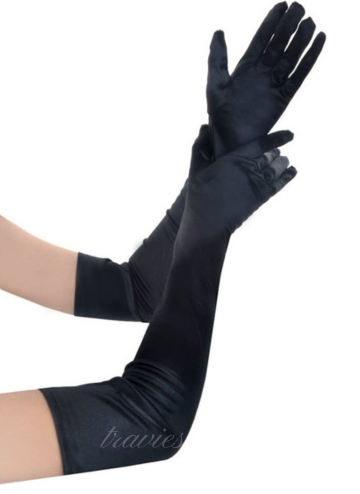 Black Long Simulated Silk Long Gloves