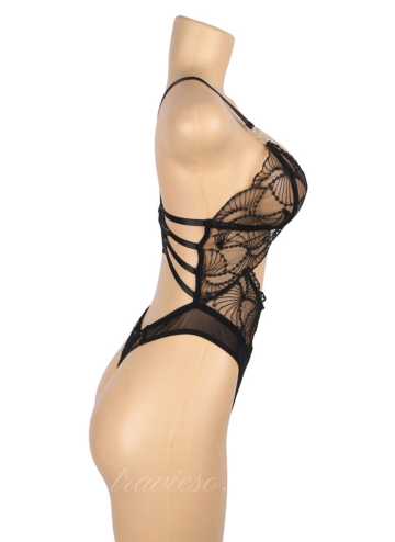 Sexy Hollow Cut Lace See Through Teddy Lingerie