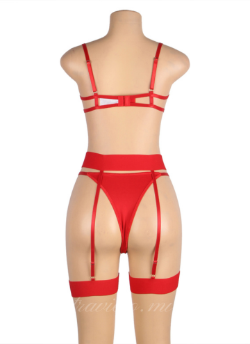 Red Underwire Mesh Flower Patterns Bra Set