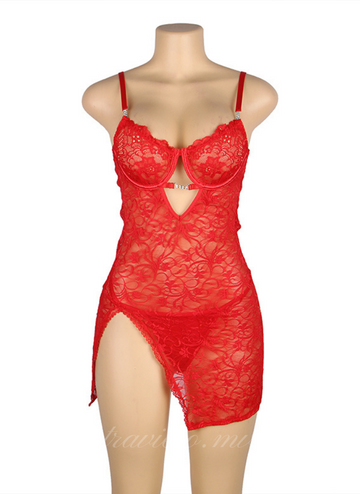 Red Lace With Underwire Adjustable Straps Babydoll
