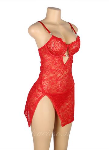 Red Lace With Underwire Adjustable Straps Babydoll