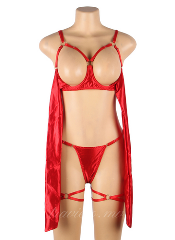 Openable Red Bow Sexy Bra Set