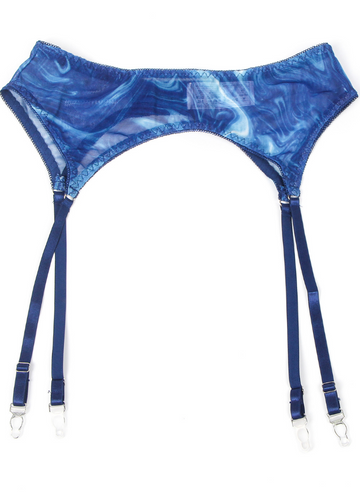 Blue Mesh Printed Sexy Bra Set