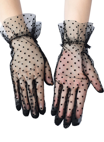 Black Sexy Mesh Gloves With Polka Dots