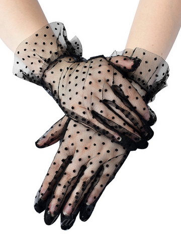 Black Sexy Mesh Gloves With Polka Dots