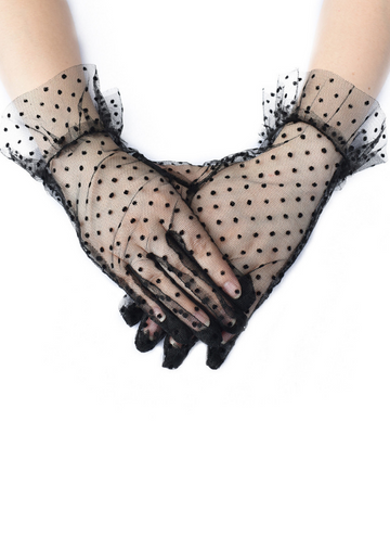 Black Sexy Mesh Gloves With Polka Dots